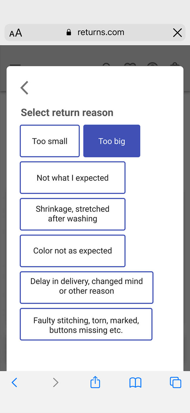 Return Reason Screen