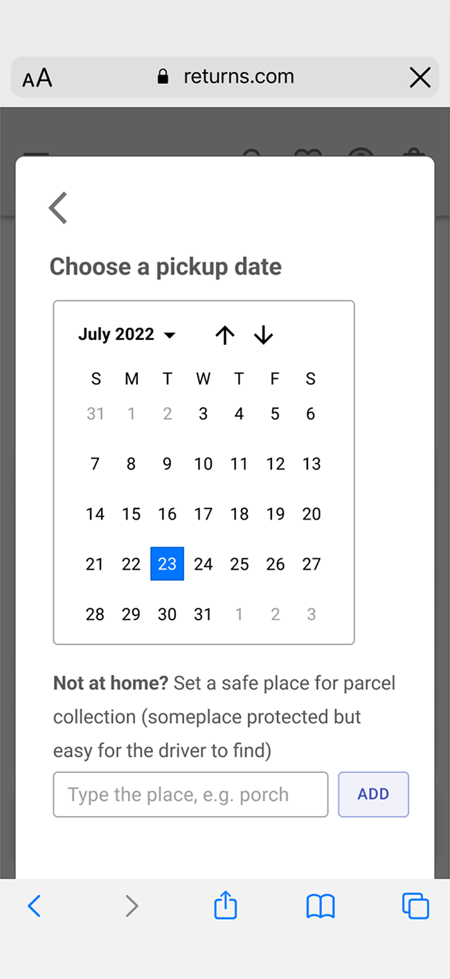 Pickup Date Calendar